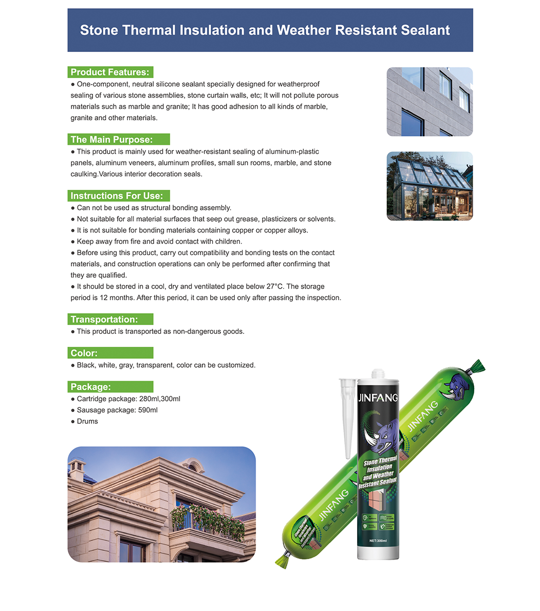 Stone Thermal Insulation and Weather Resistant Sealant