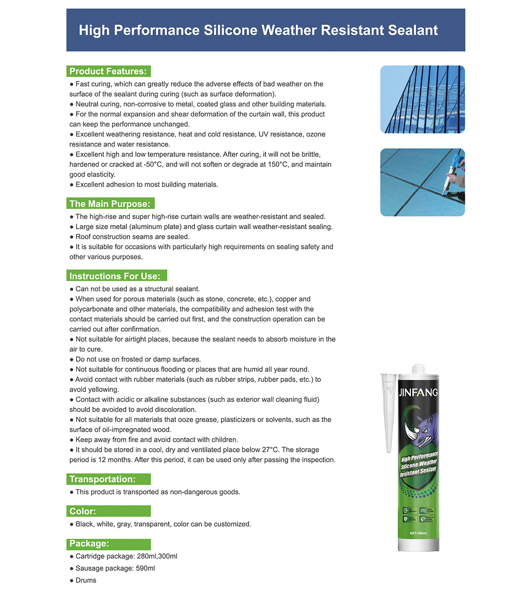 High Performance Silicone Weather Resistant Sealant